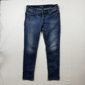 Silver Jeans Women's Suki Mid Skinny Jeans Blue 33/31 Casual Denim Comfy Capsule